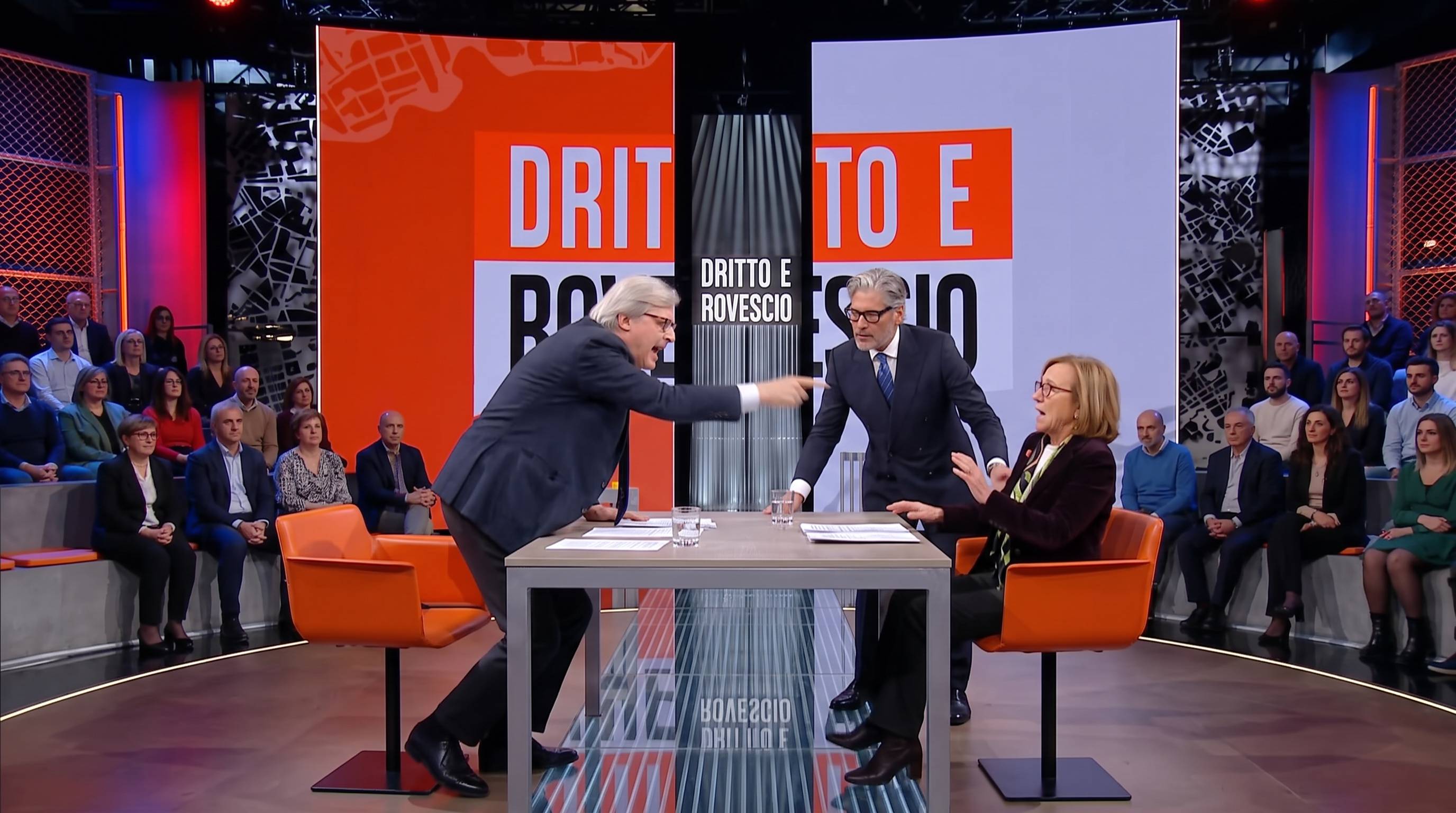 Vittorio Sgarbi ed Elsa Fornero nello studio di Dritto e Rovescio, Rete 4