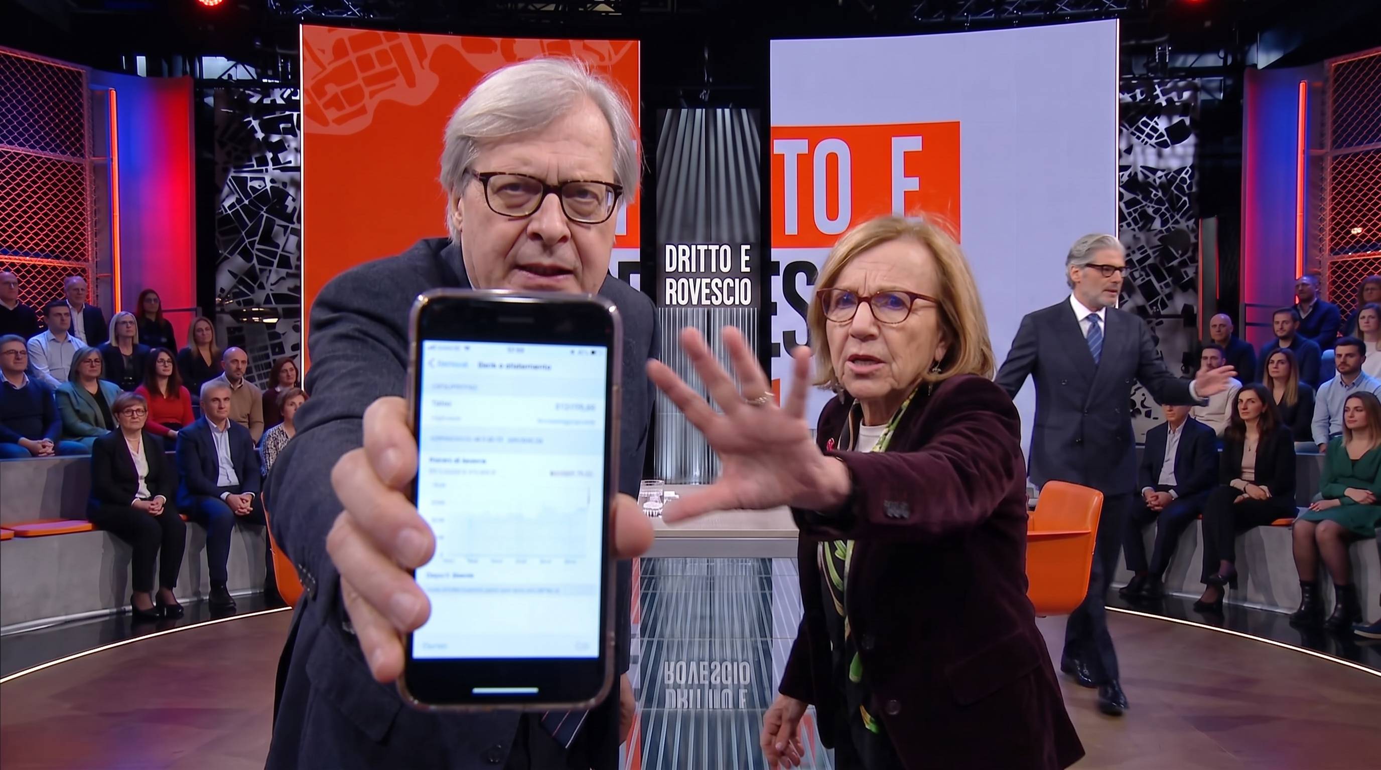 Sgarbi abbassa la voce e si rivolge ai telespettatori